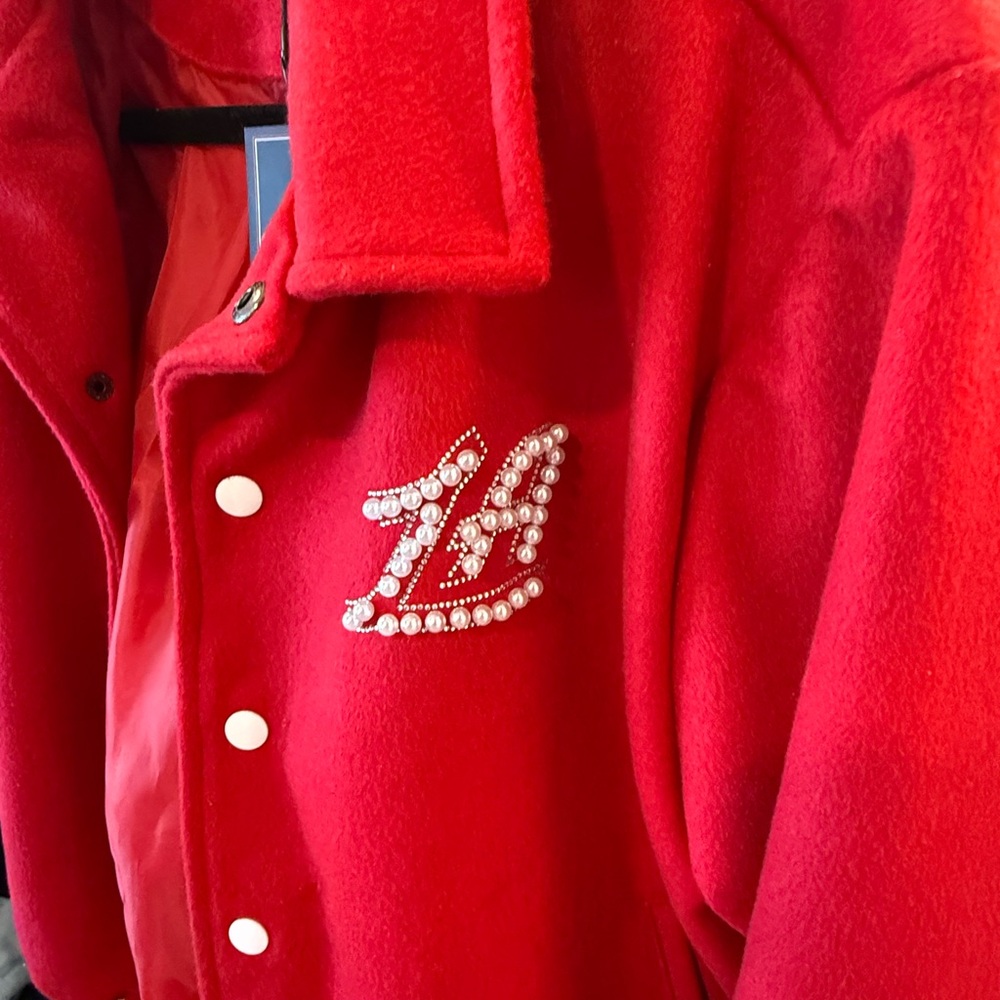 NWT LIMITED EDITION L.A. CLIPPERS Red Varsity Jacket with Pearl Embellishment
